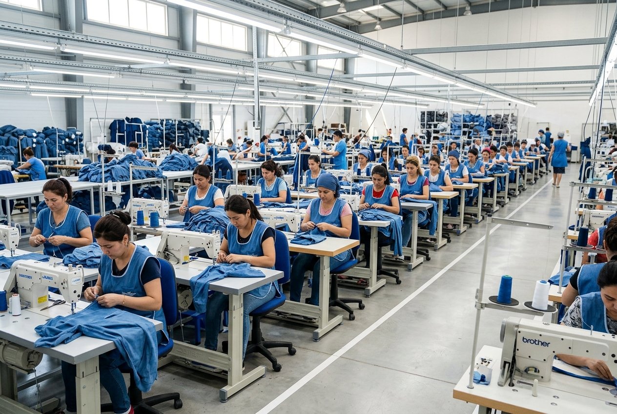 Modern garment production machinery at Dhanwin International